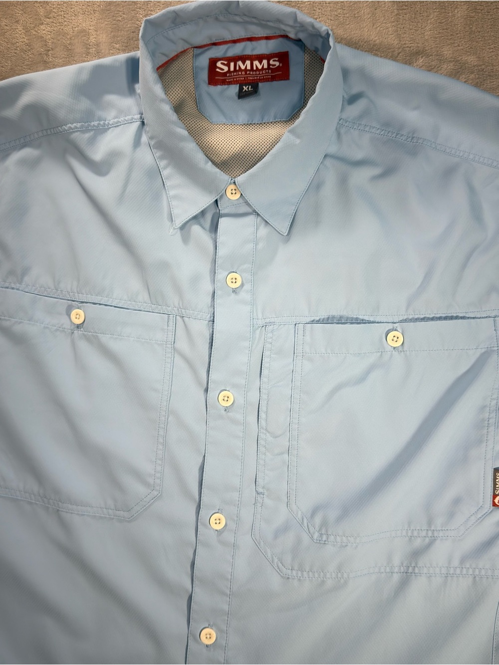 SIMMS Men’s Fishing Guide Shirt Light Blue Button Down Long Sleeve Sz XL